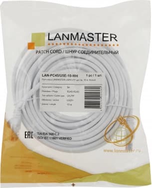 Патч-корд Lanmaster LAN-PC45/U5E-10-WH UTP RJ-45 вил.-вилка RJ-45 кат.5E 10м белый LSZH (уп.:1шт) - фото 5