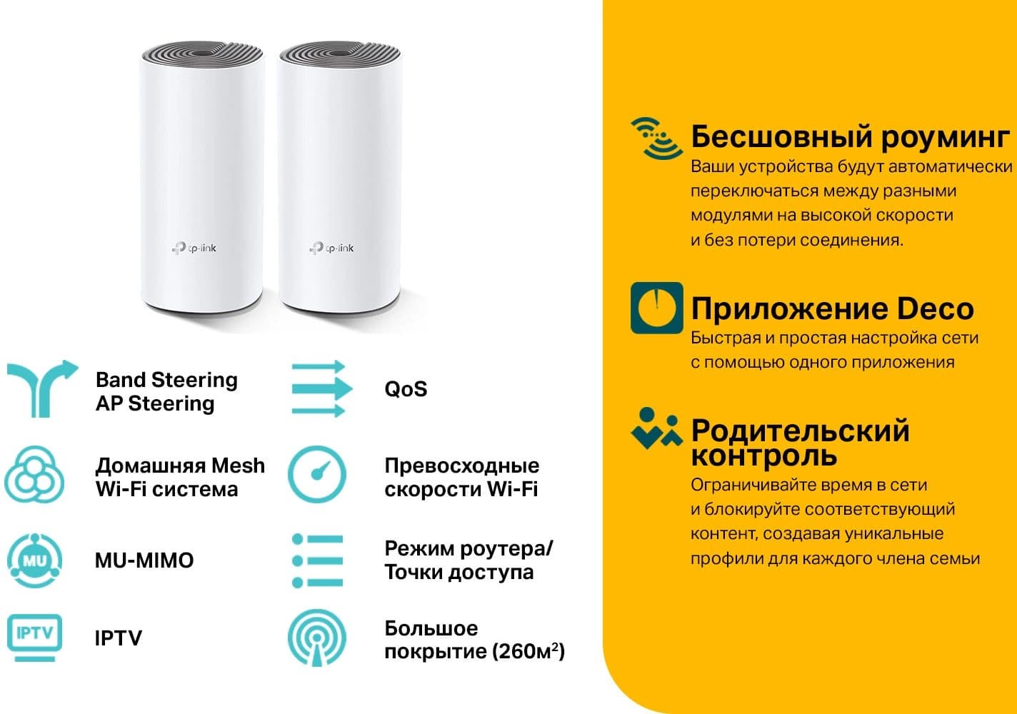 Бесшовный Mesh роутер TP-Link Deco E4 (DECO E4(2-PACK)) AC1200 10/100BASE-TX белый (упак.:2шт) - фото 1