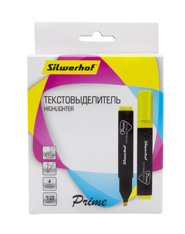 Текстовыделитель Silwerhof Prime 108035-05 скошенный пиш. наконечник 1-4мм желтый коробка