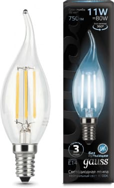 Лампа филам. Gauss Filament 11Вт цок.:E14 свеча 220B св.свеч.бел.нейт. CF35 (упак.:1шт) (104801211) - фото 5