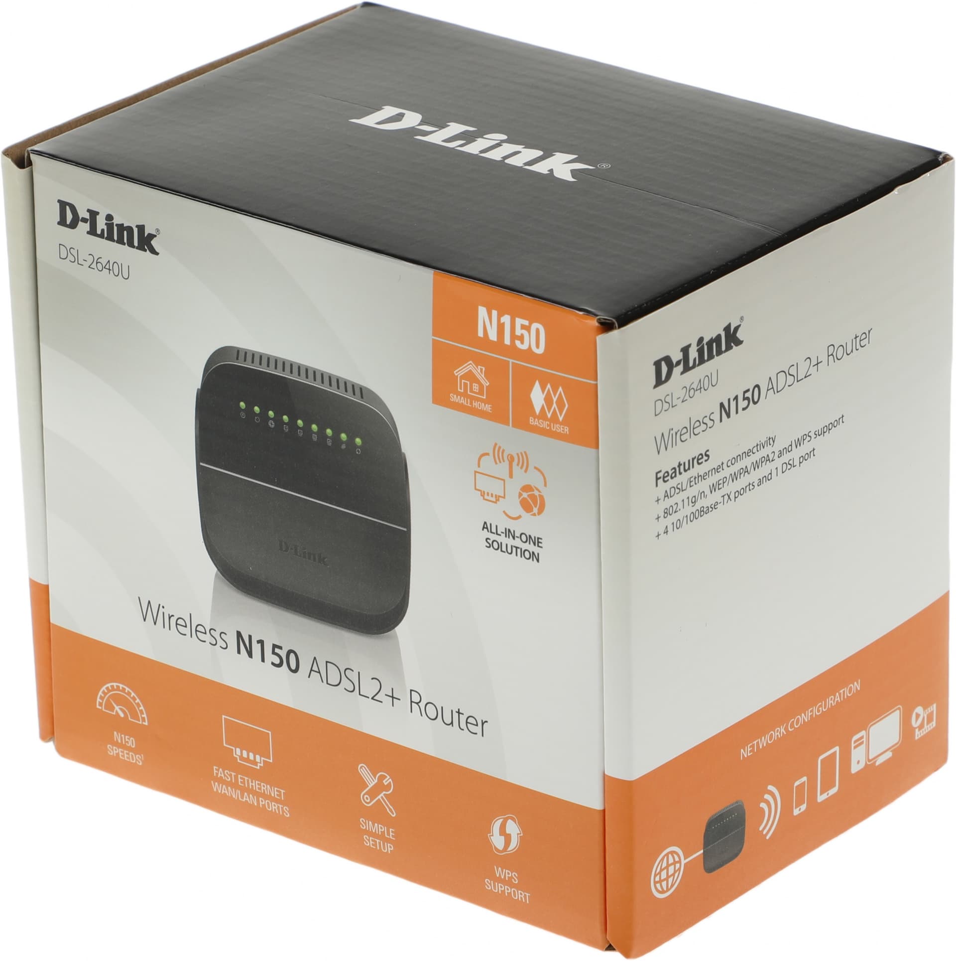 Роутер беспроводной D-Link DSL-2640U/R1A N150 ADSL черный - фото 1