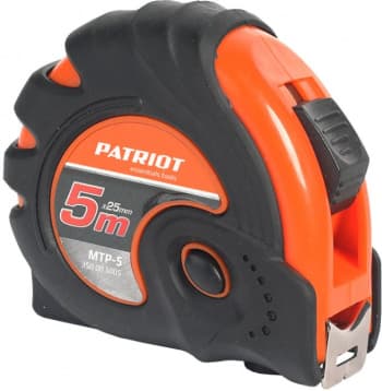 Рулетка строительная Patriot MTP-5 дл.полотна 5м изм.шкала в см зацеп простой черный/оранжевый (350005005) - фото 2