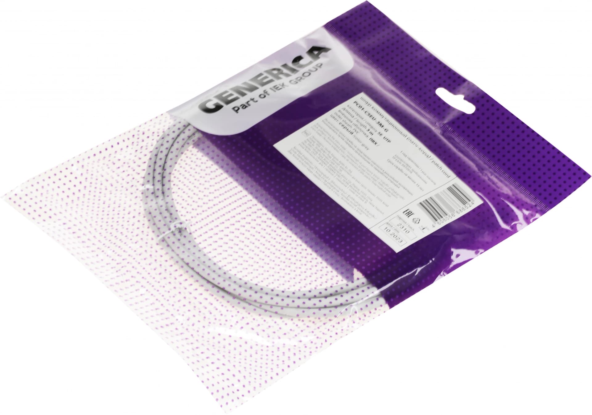 Патч-корд ITK PC01-C5EU-3M-G UTP RJ-45 вил.-вилка RJ-45 кат.5E 3м серый ПВХ (уп.:1шт) - фото 1