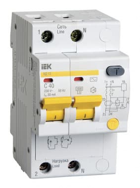 Выключатель автом. дифф. тока IEK MAD10-2-040-C-030 АД12 40A тип C 4.5kA 30мА AC 2П 230В 3мод белый (упак.:1шт) - фото 2