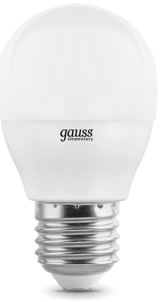 Лампа светодиодная Gauss Elementary 6Вт цок.:E27 шар 220B св.свеч.бел.теп. (упак.:10шт) (53216)