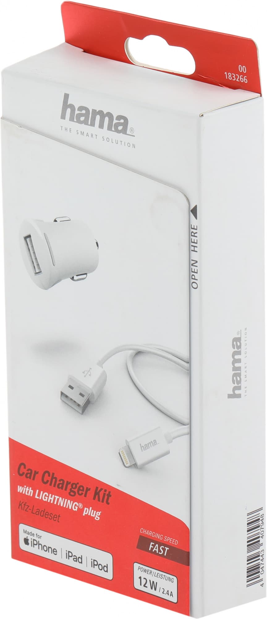 Автомобильное зар./устр. Hama H-183266 12W 2.4A USB для Apple белый (00183266) - фото 1