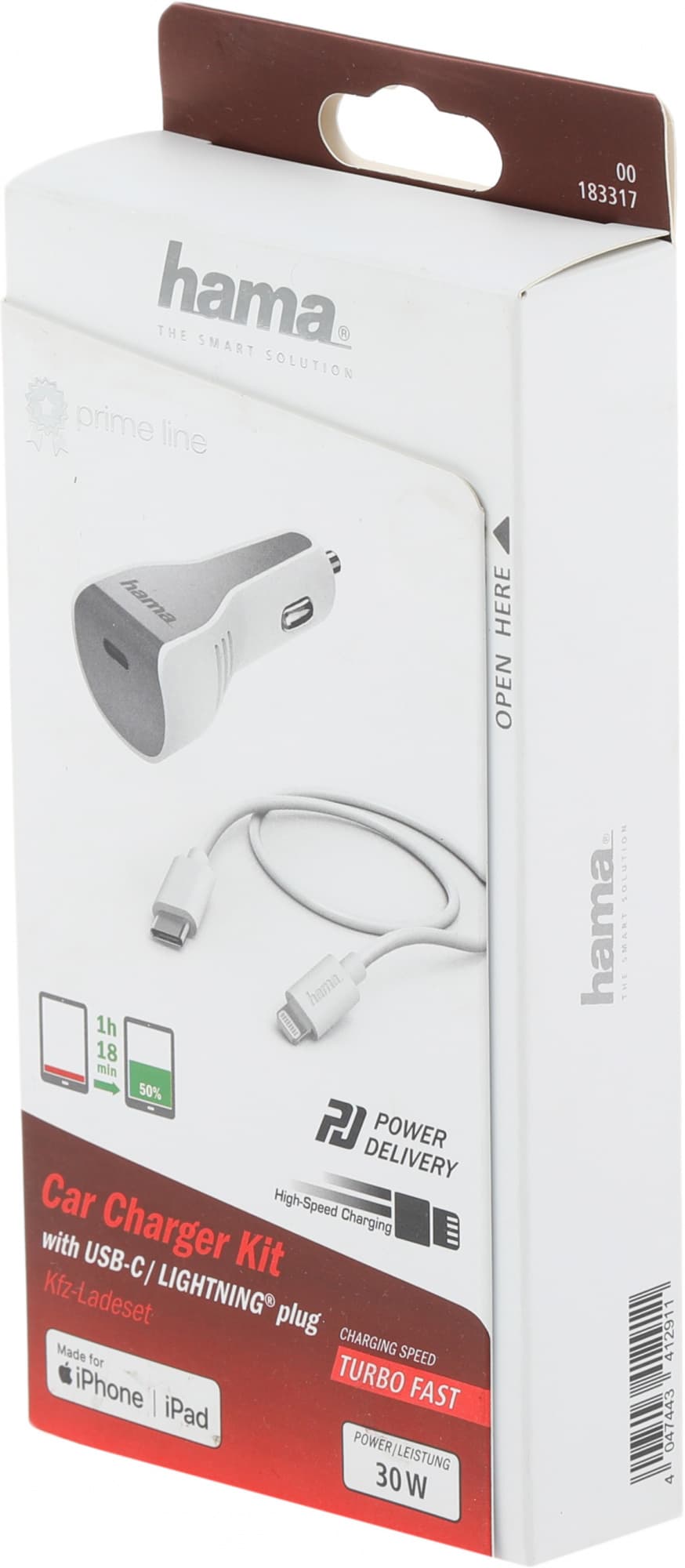 Автомобильное зар./устр. Hama H-183317 30W 3A (PD) USB Type-C для Apple белый (00183317) - фото 1