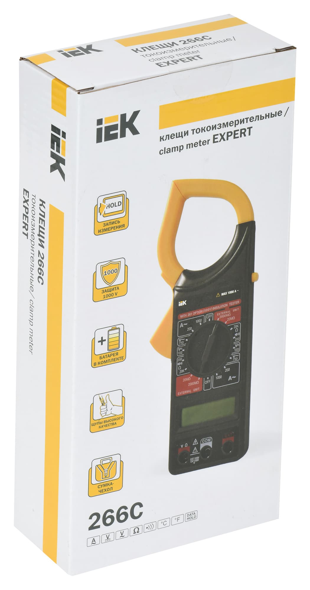 Клещи токоизмерительные IEK Expert 266C цифр. измер.ток:переменный черный/желтый (TCM-1C-266) - фото 4