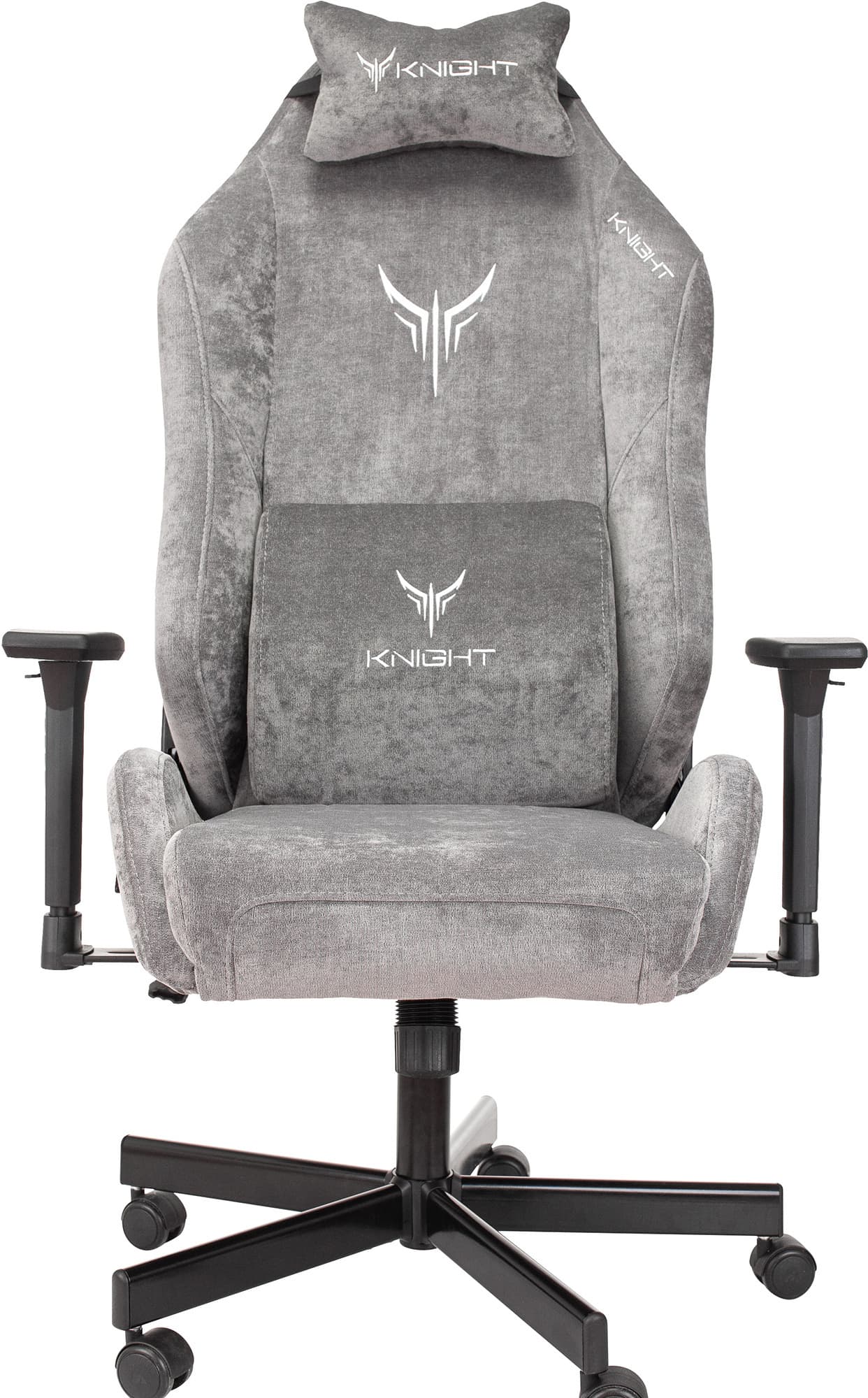 Кресло игровое Knight N1 Fabric серый Light-19 с подголов. крестов. металл