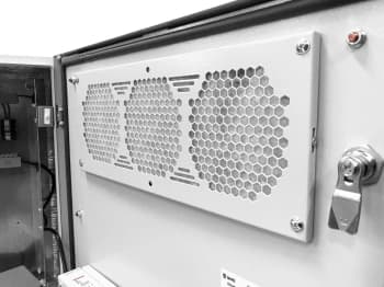 Шкаф коммутационный ЦМО (ШТВ-Н-9.6.3-4ААА-Т1) настенный 9U 620x330мм пер.дв.вентил. несъемн.бок.пан. задн.дв.стал.лист 150кг серый 220мм 45кг 120град. 500мм IP55 IK10 сталь уличный всепогодный антиванадальный с вентилятором с нагревателем укомплектованный - фото 5