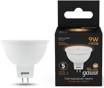 Лампа светодиодная Gauss 101505109 9Вт цок.:GU5.3 рефлек. 150B св.свеч.бел.теп. MR16 (упак.:1шт) - фото 2