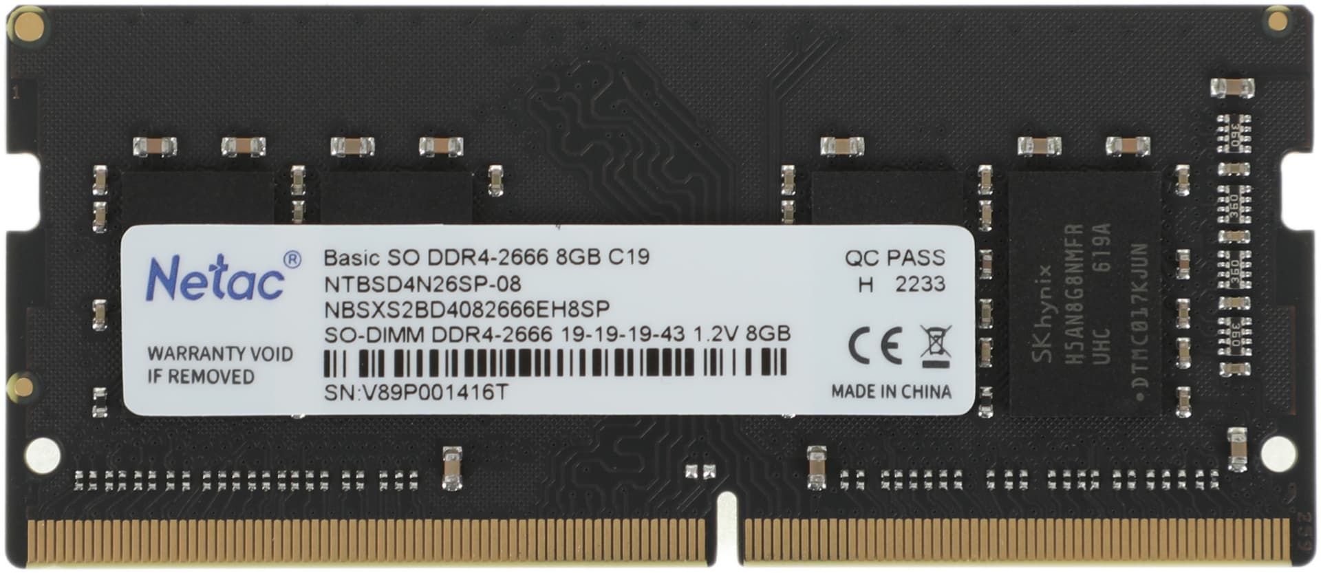 Память DDR4 8Gb 2666MHz Netac NTBSD4N26SP-08 Basic RTL PC4-21300 CL19 SO-DIMM 260-pin 1.2В single rank Ret