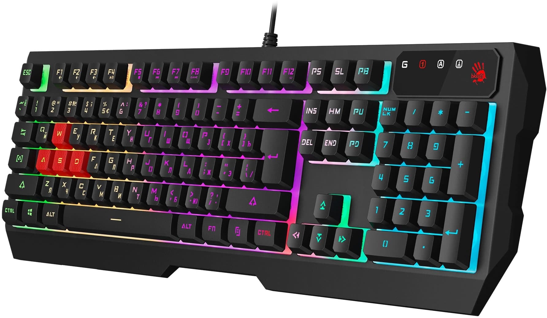 Клавиатура A4Tech B140N черный USB for gamer LED (подставка для запястий) кабель 1.8м - фото 3