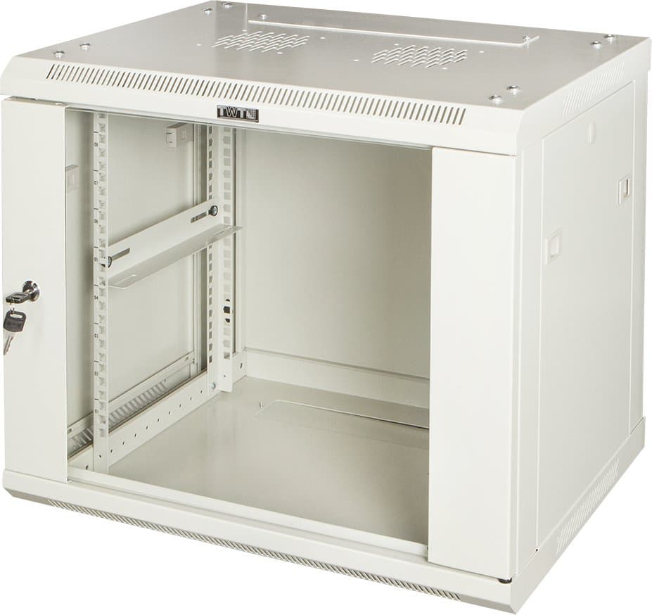 Шкаф коммутационный Lanmaster PRO (TWT-CBWPG-12U-6X4-GY) настенный 12U 600x450мм пер.дв.стекл 60кг серый 350мм 635мм IP20 металл - фото 1