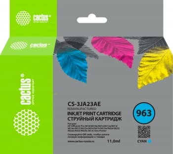Картридж струйный Cactus CS-3JA23AE 963 голуб.пигм. (11мл) для HP OfficeJet 9010/9012/9013/9014/9015/9016/9019/9020/9025 с чипом - фото 2