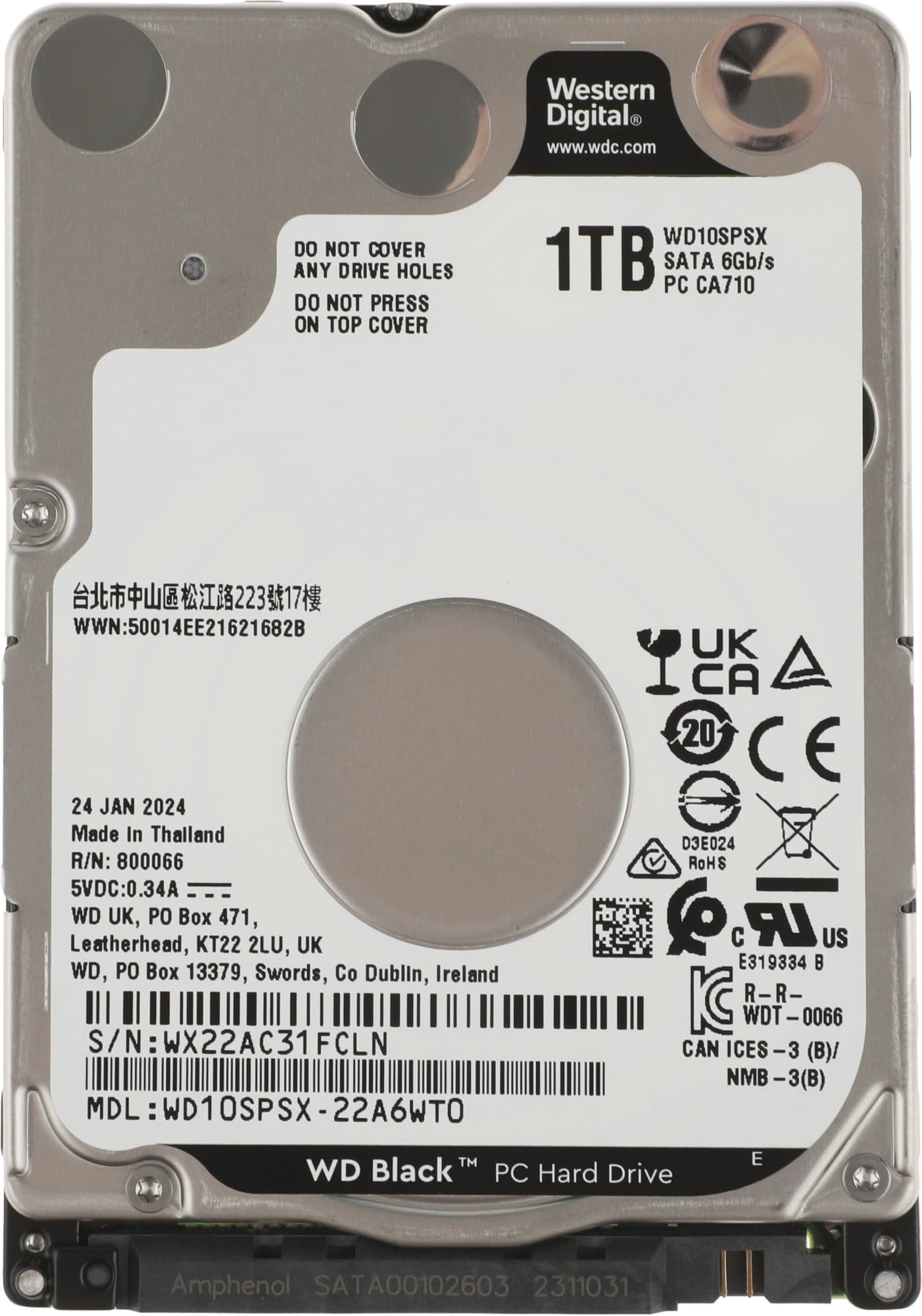 Жесткий диск WD SATA-III 1TB WD10SPSX Notebook/Desktop Black (7200rpm) 64Mb 2.5"