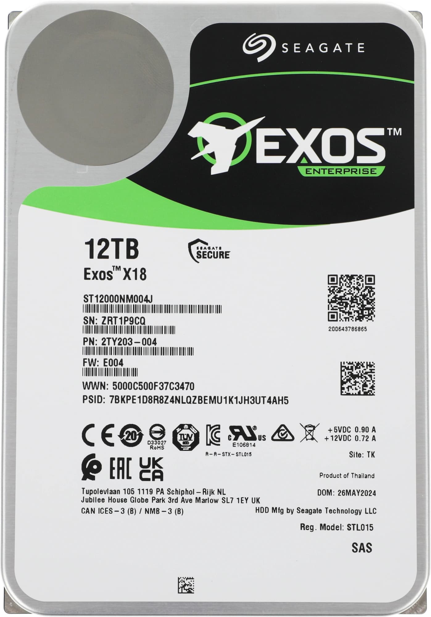 Жесткий диск Seagate SAS 3.0 12TB ST12000NM004J Server Exos X18 4KN (7200rpm) 256Mb 3.5"
