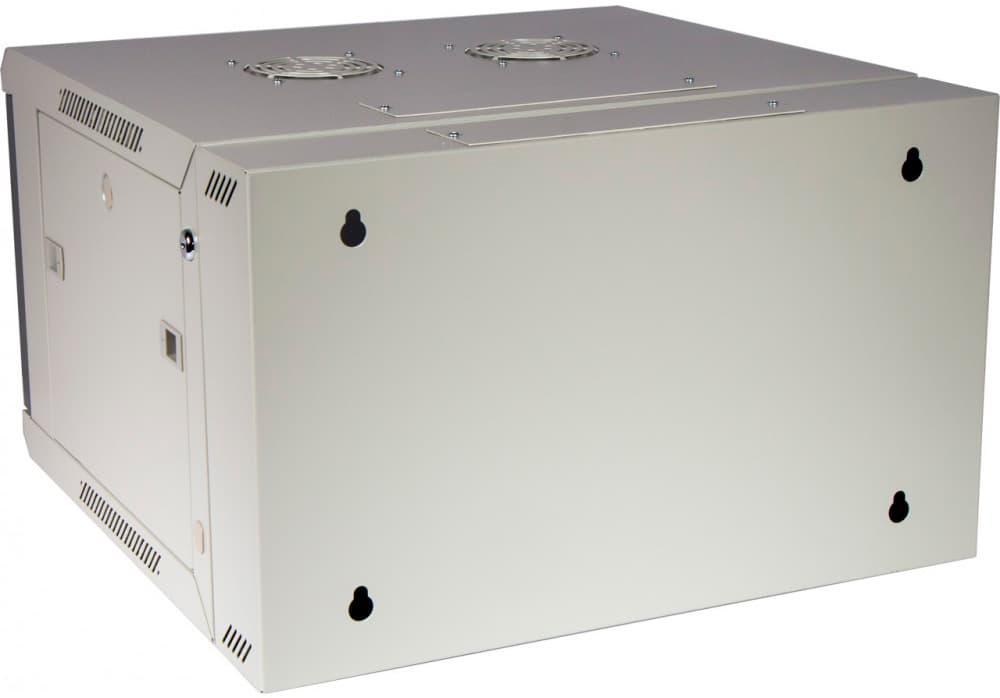 Шкаф коммутационный Lanmaster (TWT-CBW3M-12U-6X6-GY) настенный 12U 600x600мм пер.дв.металл задн.дв.спл.стал.лист 2 бок.пан. 60кг серый 441мм 23кг 120град. 635мм IP20 металл - фото 1
