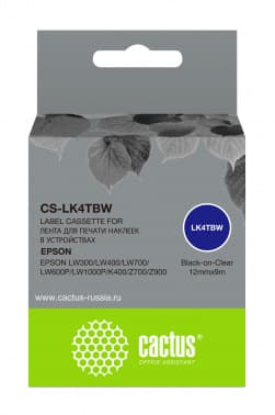 Картридж ленточный Cactus CS-LK4TBW LK-4TBW черный на прозрачном 12x9 для Epson LW300/LW400/LW700/LW600P/LW1000P/K400/Z700/Z900 - фото 2
