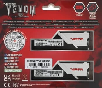 Память DDR5 2x16Gb 6800MHz Patriot PVV532G680C34K Viper Venom RTL Gaming PC5-54400 CL34 DIMM 288-pin 1.4В с радиатором Ret - фото 5