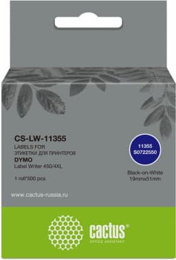 Этикетки Cactus CS-LW-11355 сег.:51x19мм черный белый 500шт/рул Dymo Label Writer 450/4XL - фото 2