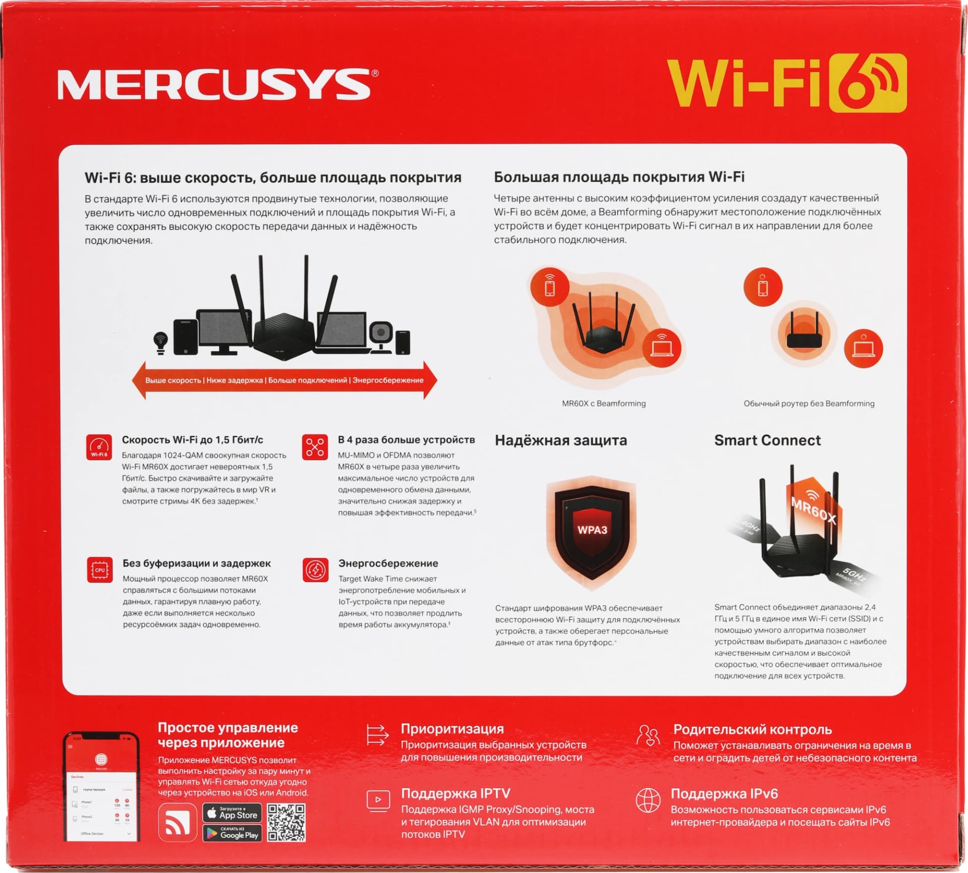 Роутер беспроводной Mercusys MR60X AX1500 10/100/1000BASE-TX черный - фото 4