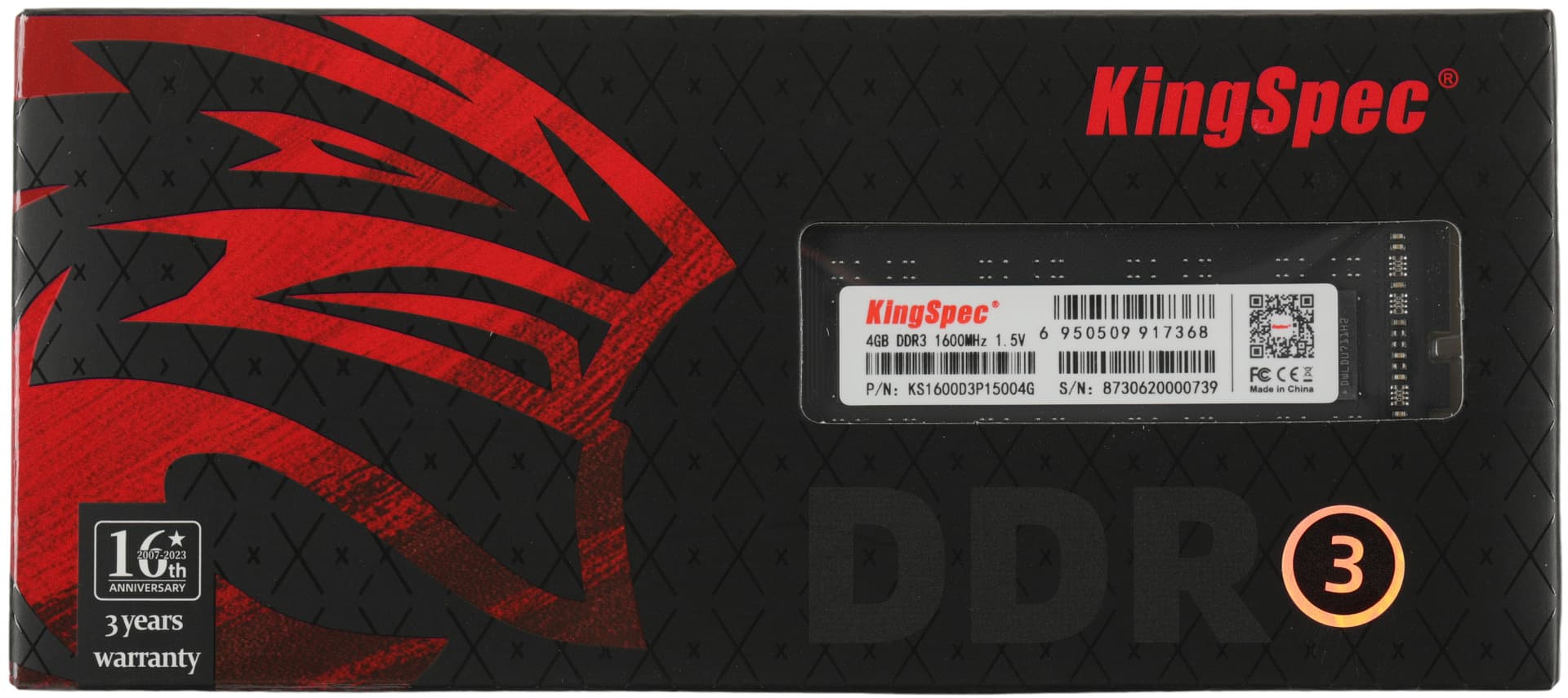 Память DDR3 4Gb 1600MHz Kingspec KS1600D3P15004G RTL PC3-12800 CL11 DIMM 240-pin 1.5В dual rank Ret - фото 4