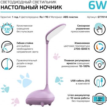 Светильник Gauss Qplus GTL701 (GT7014) настольный LED розовый 6Вт - фото 5