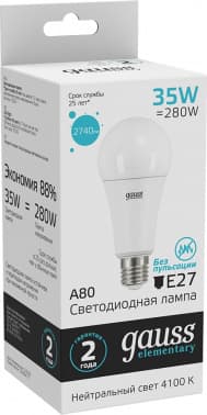 Лампа светодиодная Gauss Elementary A67 35Вт цок.:E27 груша 220B св.свеч.бел.нейт. А67 (упак.:10шт) (70225) - фото 5
