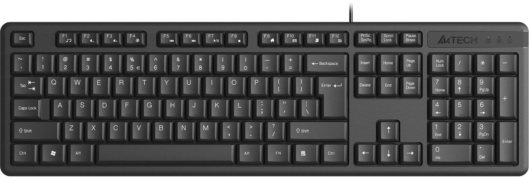Клавиатура A4Tech KR-3 черный USB кабель 1.5м