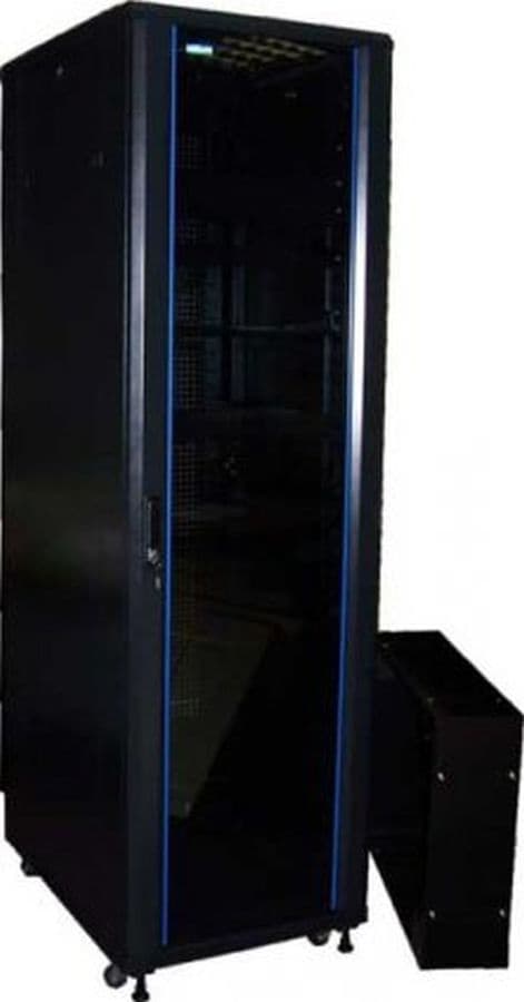 Шкаф коммутационный Lanmaster (TWT-CBB-27U-6X10-G1) напольный 27U 600x1000мм пер.дв.стекл 2 бок.пан. задн.дв.перфор.2-хст. 800кг черный IP20 - фото 1