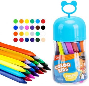Мелки пластик. Deli EC222-24 Color Kids трехгр. 24цв. (24шт) пласт.туб. гол. - фото 2