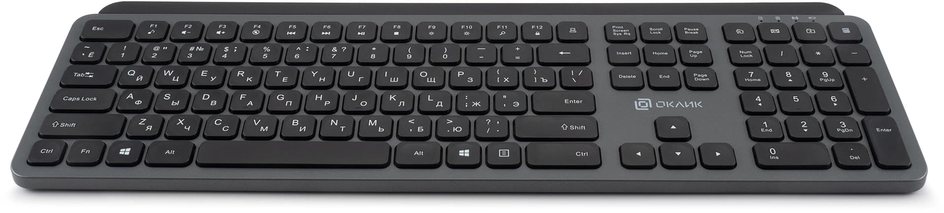 Клавиатура Оклик K859W серый/черный USB беспроводная slim Multimedia (2002136) - фото 4