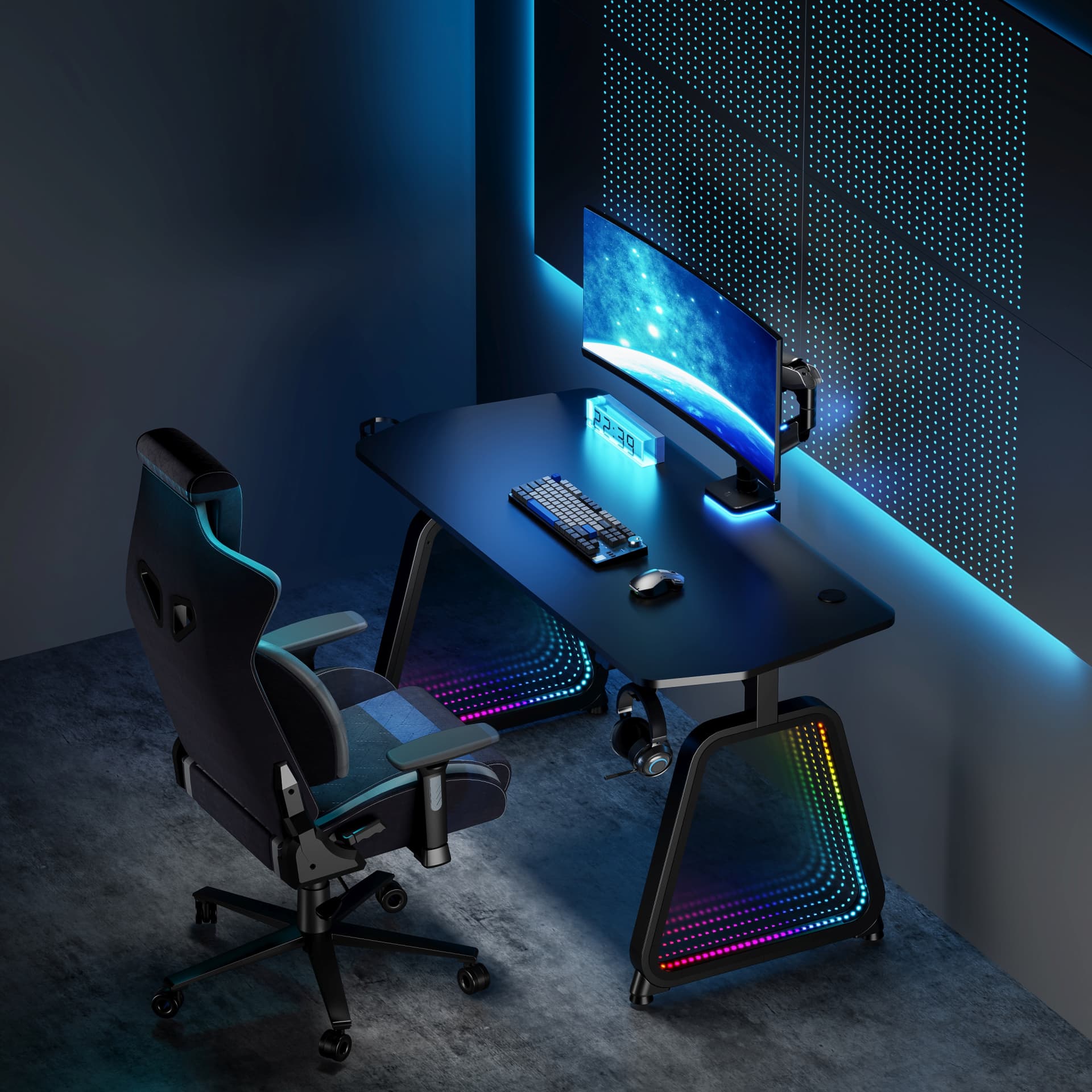 Стол игровой Cactus CS-GMD-BK-RGB столешница МДФ черный каркас черный 136x60x75см