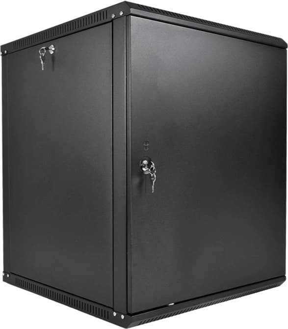 Шкаф коммутационный ЦМО ШРН-Эконом (ШРН-Э-18.500.1-9005) настенный 18U 600x520мм пер.дв.металл направл.под закл.гайки 75кг черный 470мм 26.82кг 180град. 878мм IP20 сталь - фото 1