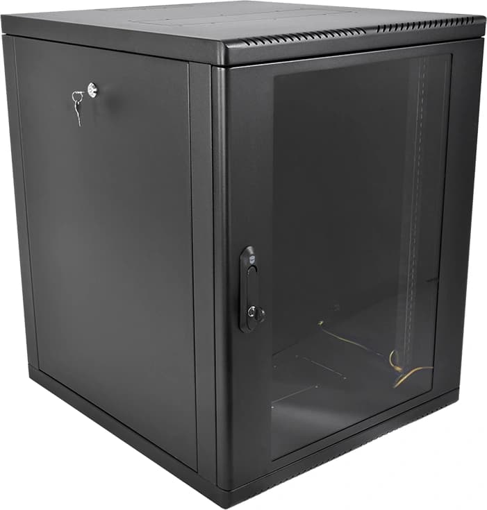 Шкаф коммутационный ЦМО (ШРН-М-12.650-9005) настенный 12U 600x650мм пер.дв.стекл 120кг черный 581мм 25.1кг 180град. 610мм IP20 металл - фото 1
