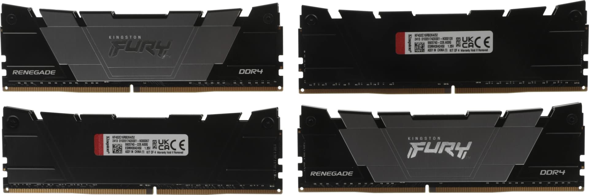 Память DDR4 4x8GB 3200MHz Kingston KF432C16RB2K4/32 Fury Renegade Black RTL Gaming PC4-25600 CL16 DIMM 288-pin 1.35В single rank с радиатором Ret