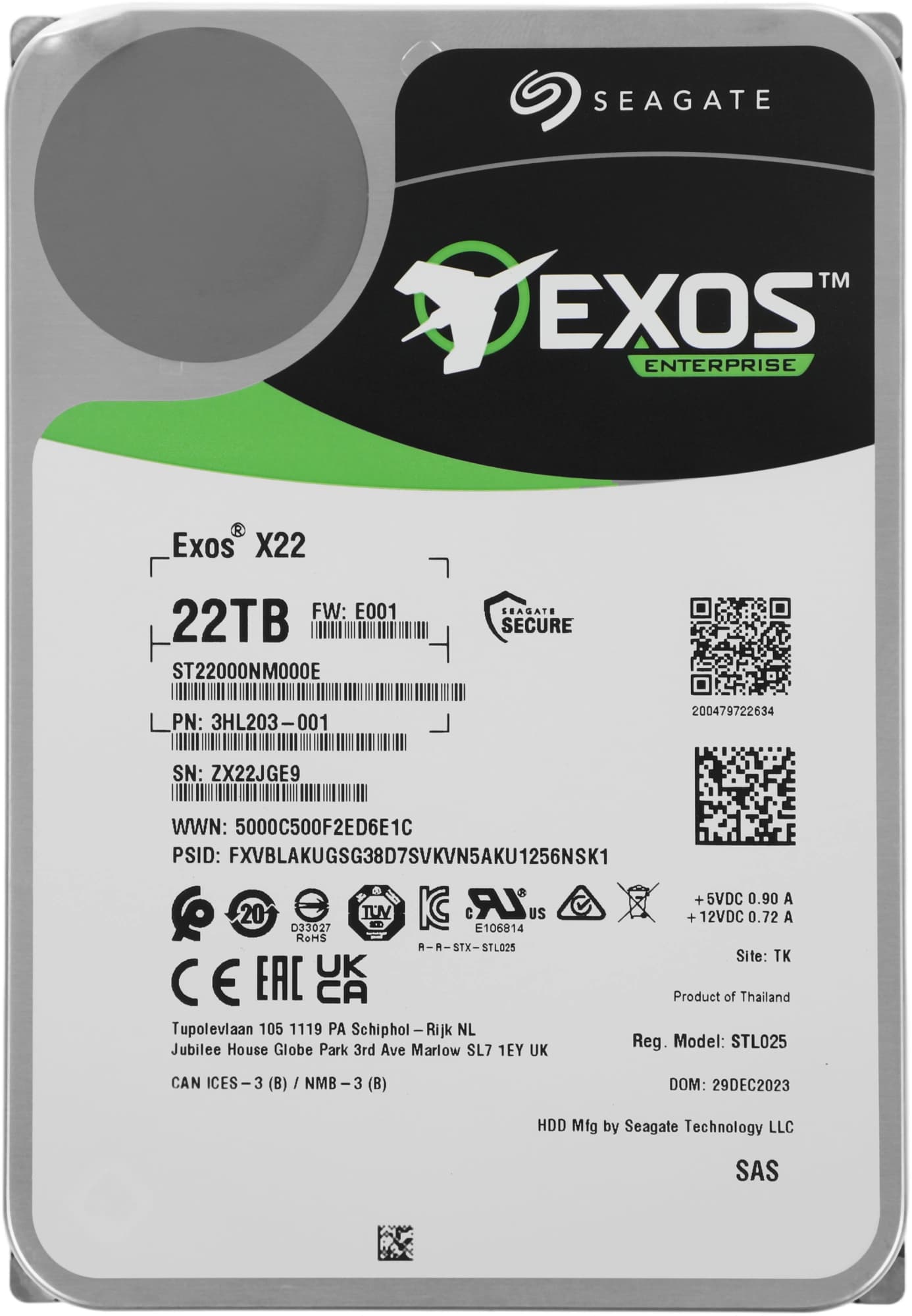 Жесткий диск Seagate SAS 3.0 22TB ST22000NM000E Server Exos X22 4KN (7200rpm) 512Mb 3.5"