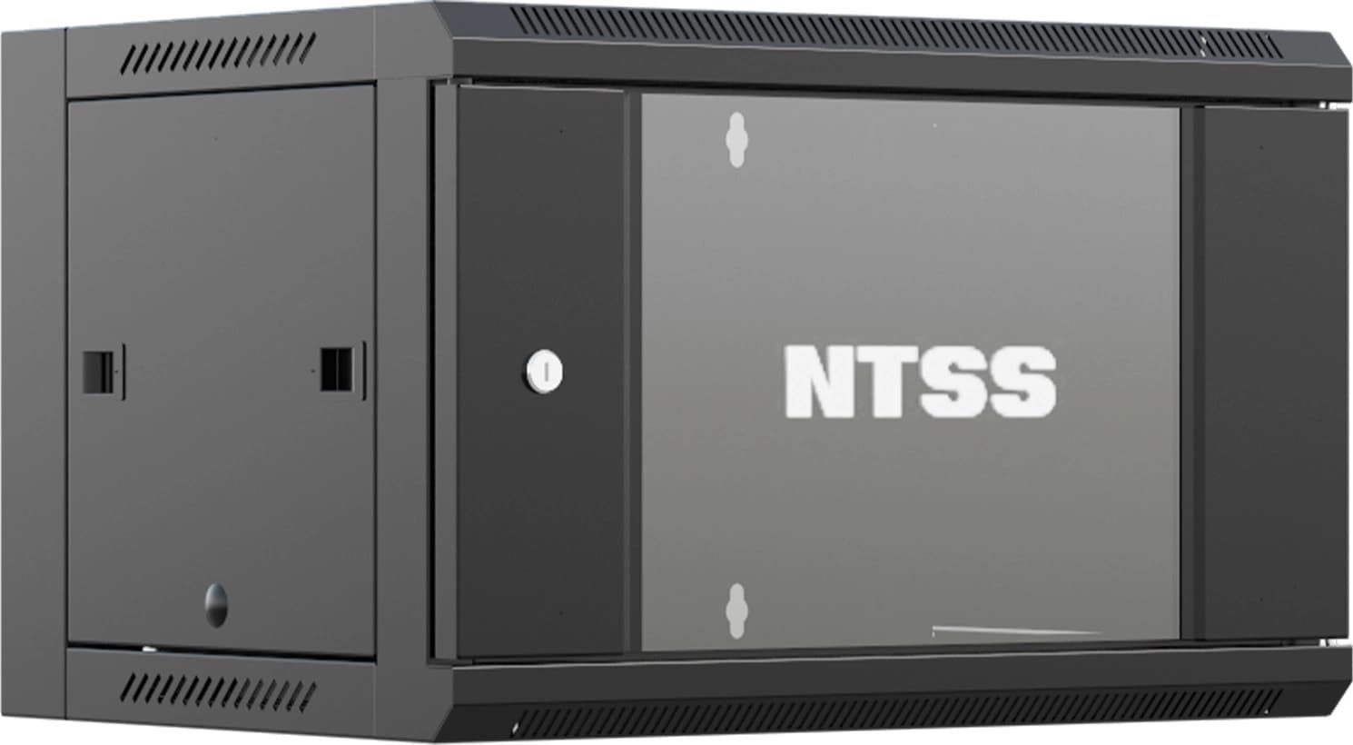 Шкаф коммутационный NTSS NTSS-W12U6045GS (NTSS-W12U6045GS-BL) настенный 12U 570x450мм пер.дв.стекл 60кг черный 350мм 22.2кг 220град. 635мм IP20 сталь - фото 4