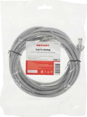 Патч-корд Rexant 18-1007 UTP RJ-45 вил.-вилка RJ-45 кат.5E 5м серый ПВХ - фото 5