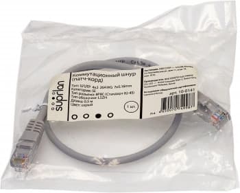 Патч-корд Suprlan 10-0141 UTP RJ-45 вил.-вилка RJ-45 кат.5E 0.5м серый LSZH 26AWG - фото 5