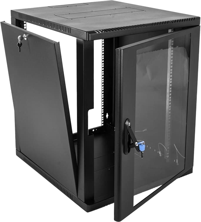 Шкаф коммутационный ЦМО (ШРН-12.350-9005) настенный 12U 600x359мм пер.дв.стекл 200кг черный 300мм 14кг 180град. 612мм сталь - фото 4