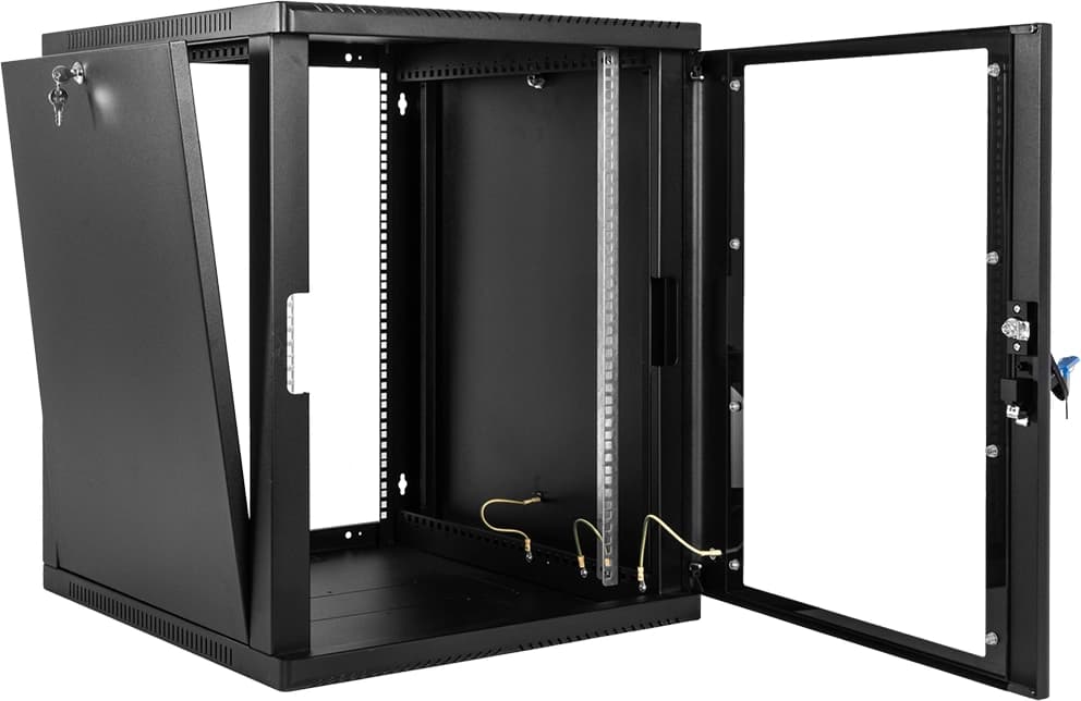 Шкаф коммутационный ЦМО (ШРН-15.500-9005) настенный 15U 600x529мм пер.дв.стекл 200кг черный 470мм 18кг 180град. 612мм IP20 металл - фото 4