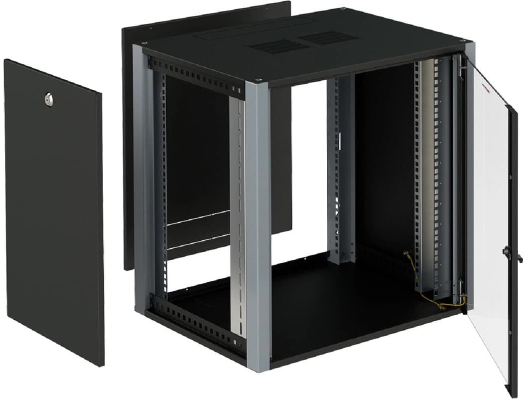 Шкаф коммутационный Sysmatrix (WP 6312.910) настенный 12U 600x350мм пер.дв.стекл 2 бок.пан. 60кг черный 200мм 20кг 585мм IP20 металл - фото 4