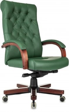 Кресло руководителя Бюрократ T-9928Walnut зеленый кожа крестов. металл/дерево - фото 2