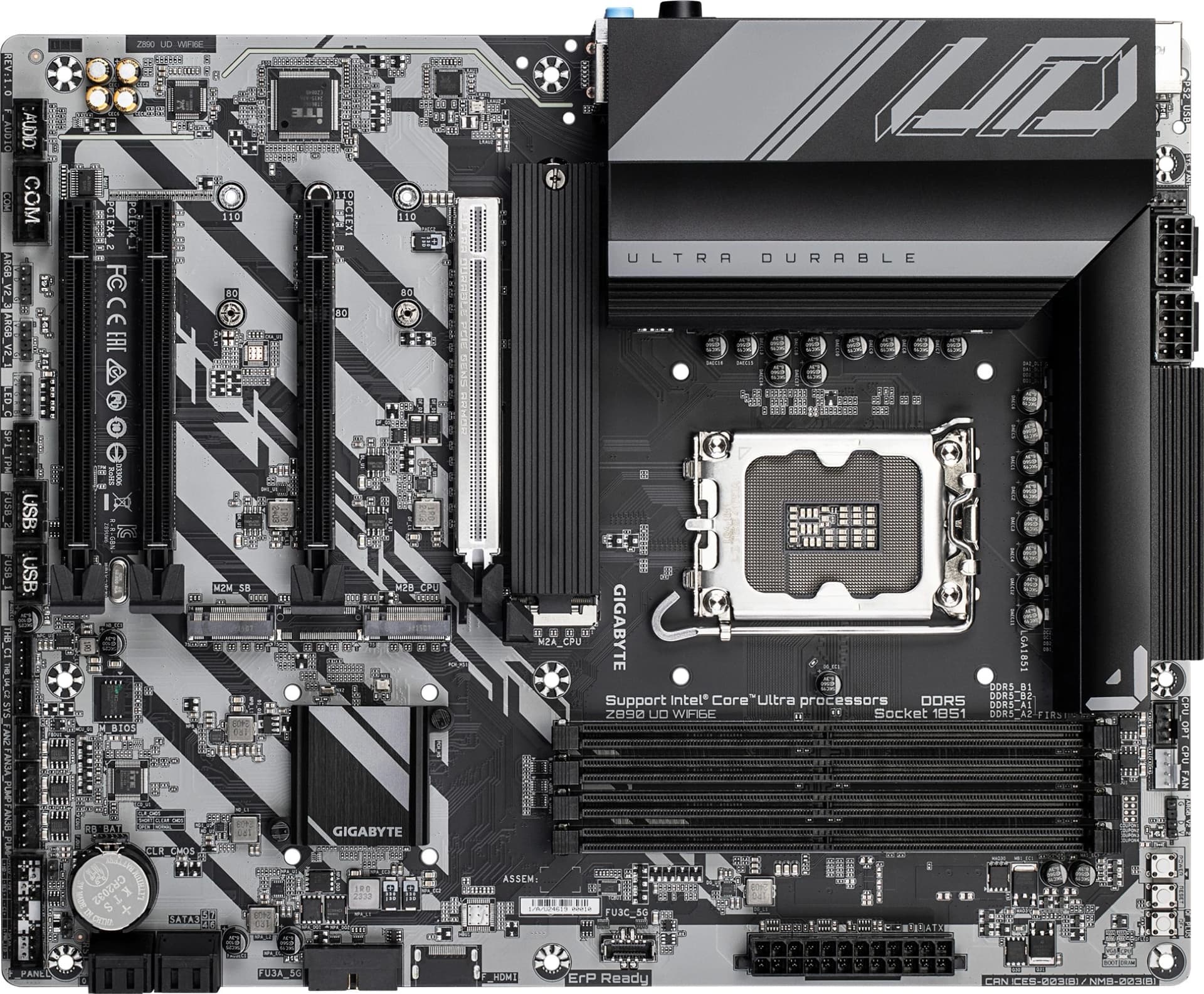 Материнская плата Gigabyte Z890 UD WIFI6E Soc-1851 Intel Z890 4xDDR5 ATX AC`97 8ch(7.1) 2.5Gg RAID+DP