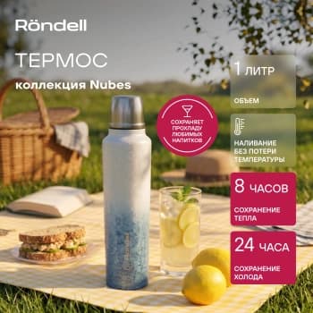Термос Rondell Nubes RDS-1970 для напитков 1л. серый карт. коробка - фото 5