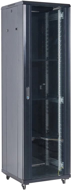 Шкаф коммутационный Rexant (04-1866-212) напольный 18U 600x600мм пер.дв.стекл 2 бок.пан. металл направл.под винты 800кг черный 46кг 230град. 987мм IP20 сталь - фото 1