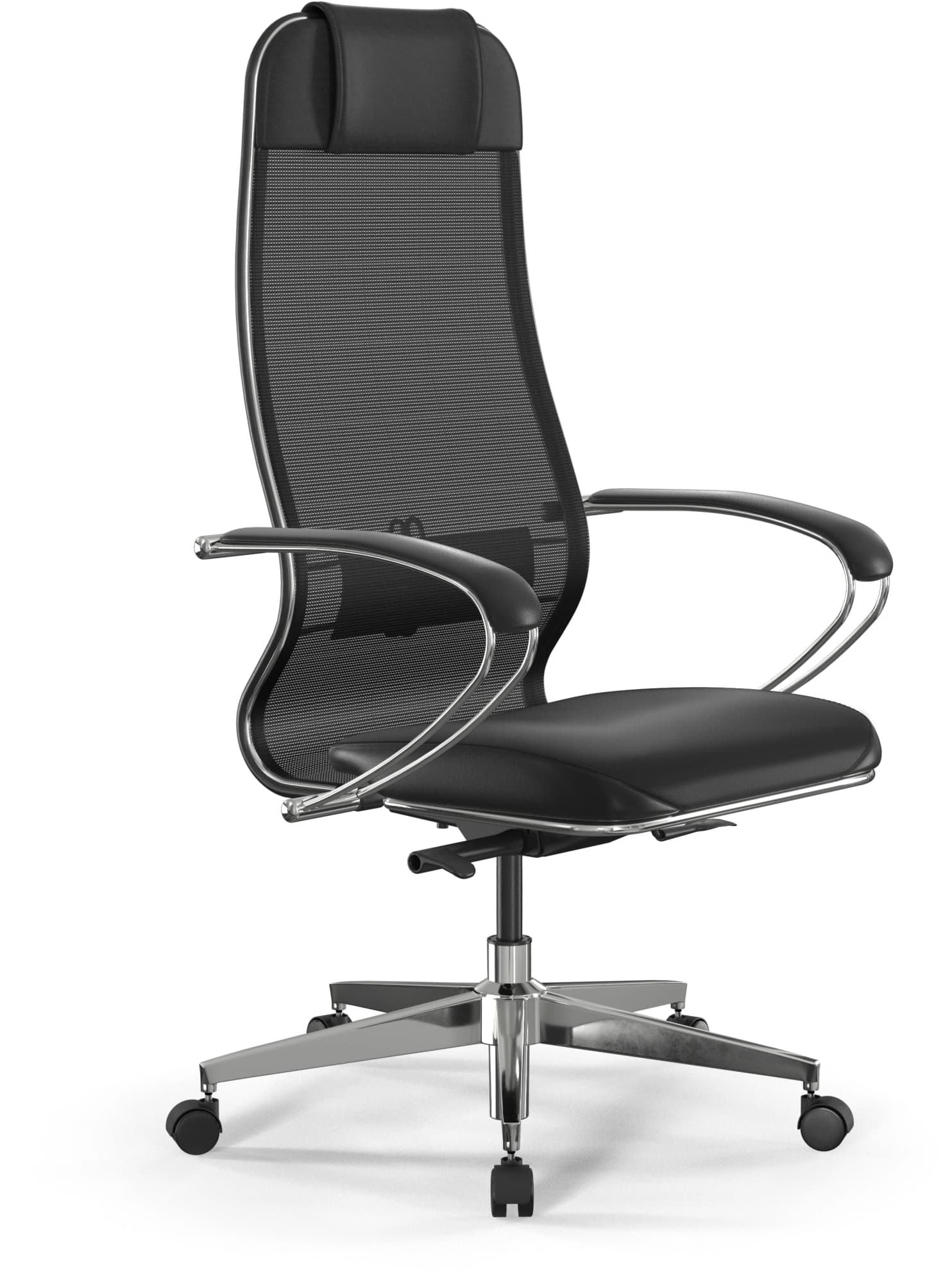 Кресло Метта ErgoLife Comfort черный сиденье черный сет./экокожа с подголов. крестов. сталь хром
