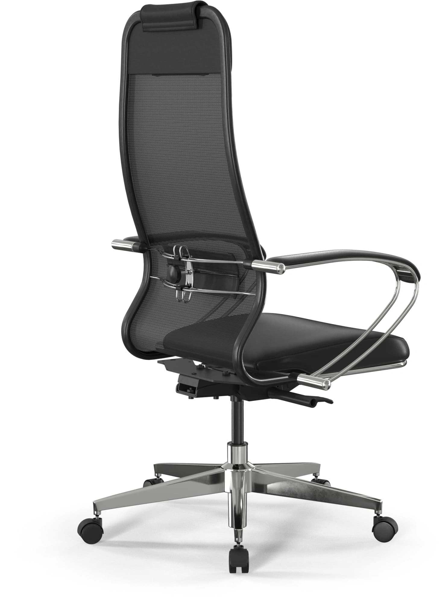Кресло Метта ErgoLife Comfort черный сиденье черный сет./экокожа с подголов. крестов. сталь хром - фото 4